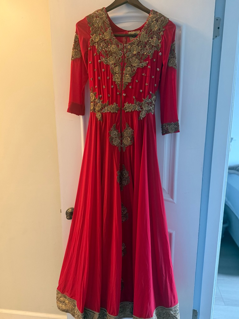 Elegant Red Embroidered Women's Maxi Dress